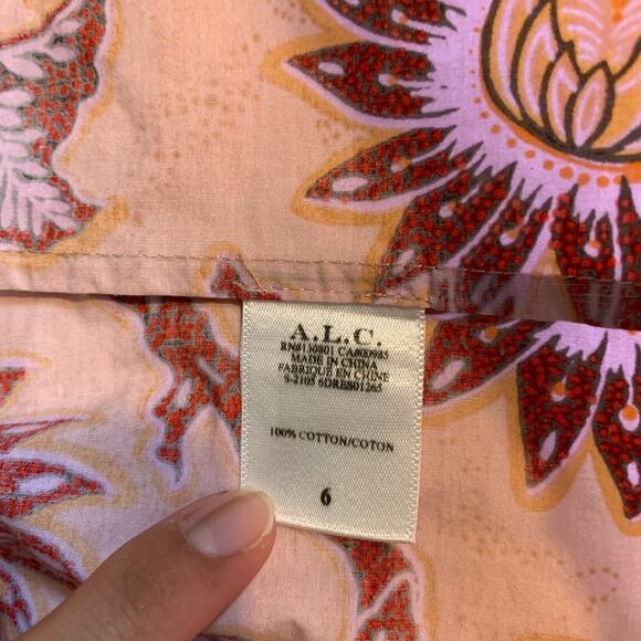 ALC Dress Womens 6 Multi Alexandria Gathered Cutout Waist Poplin Cap Sleeve Midi - Picture 12 of 15